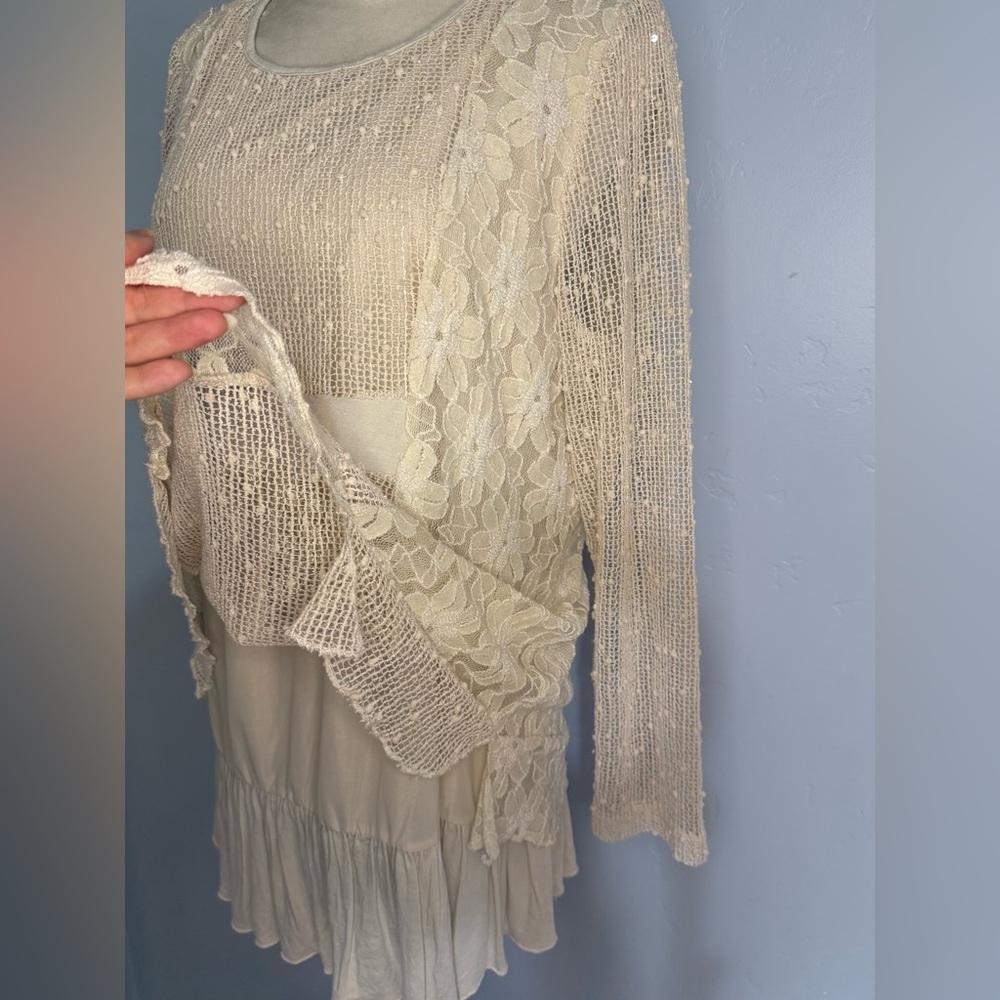 Tantrums Cream Crochet Sequin Tunic Blouse Boho - Picture 4 of 7
